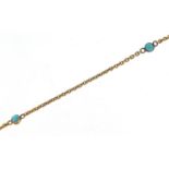 Victorian 15ct gold turquoise necklace, 42cm in length, 5.5g : For Further Condition Reports