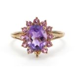 9ct gold amethyst and pink stone ring, size S, 2.7g : For Further Condition Reports Please Visit Our