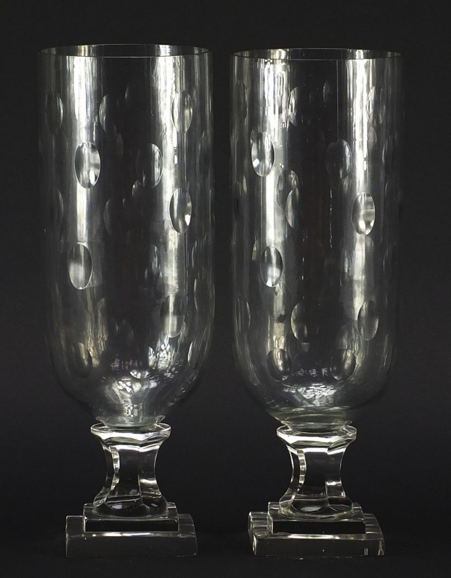 Pair of Georgian design cut glass celery vases, 34cm high : For Further Condition Reports Please