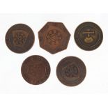 Five masonic tokens/coins including Lodge Granite Union : For Further Condition Reports Please Visit