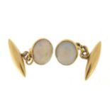 Pair of 18ct gold opal cufflinks, 1cm wide, 4.6g : For Further Condition Reports Please Visit Our