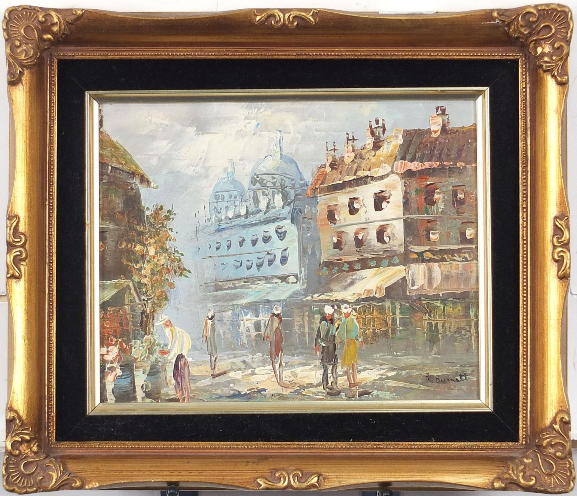 Burnett - Parisian street scene with figures, Impressionist oil on canvas, mounted and framed, - Bild 2 aus 6