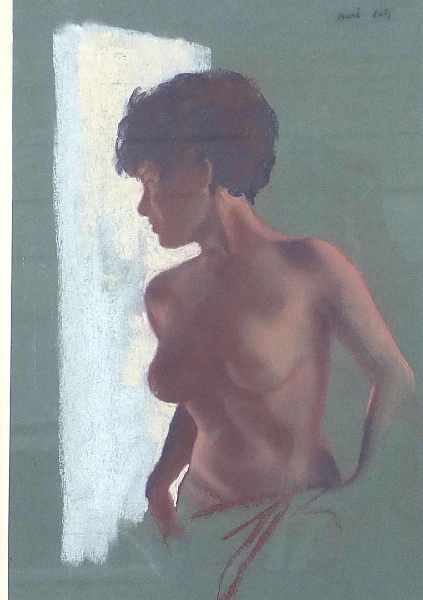 Mimi Kati - Top half portrait of a nude female, pastel, mounted, framed and glazed, 40cm x 27cm