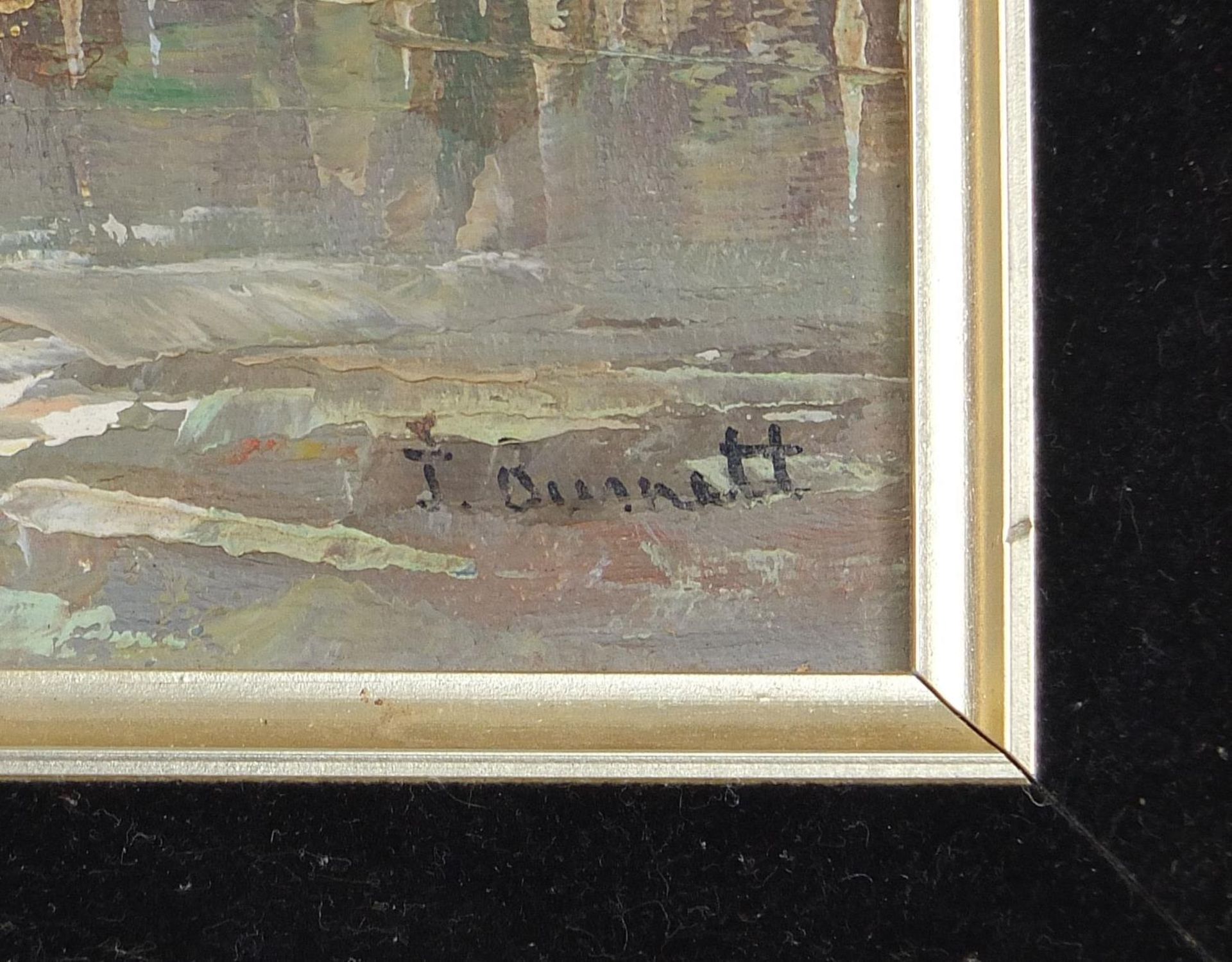 Burnett - Parisian street scene with figures, Impressionist oil on canvas, mounted and framed, - Bild 3 aus 6