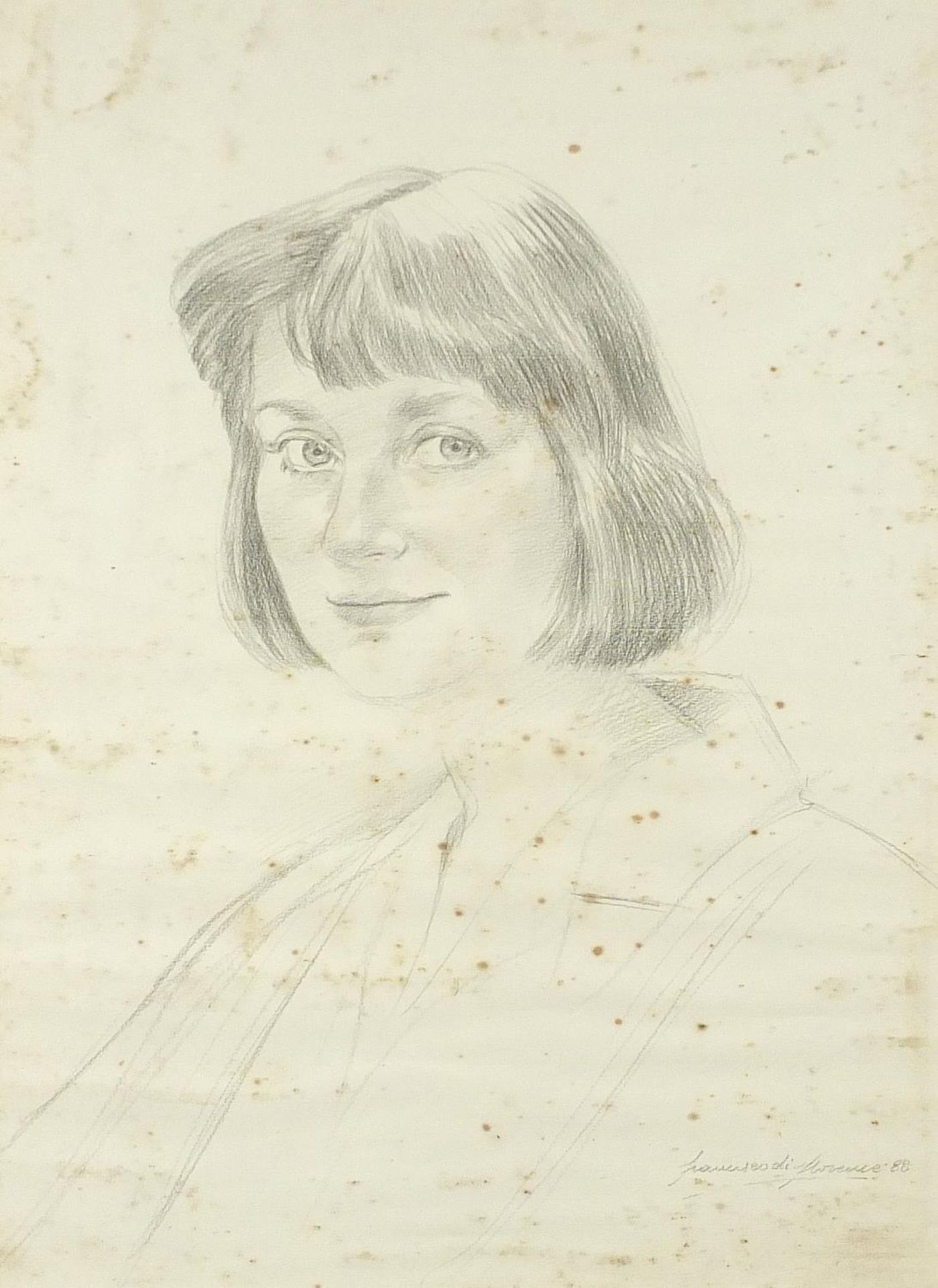 Head and shoulders portrait of a female, pencil on paper, indistinctly signed, possibly Francis...