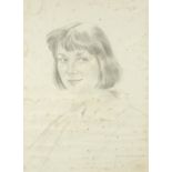 Head and shoulders portrait of a female, pencil on paper, indistinctly signed, possibly Francis...