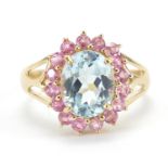 9ct gold pink and blue sapphire ring, size N, 3.8g : For Further Condition Reports Please Visit