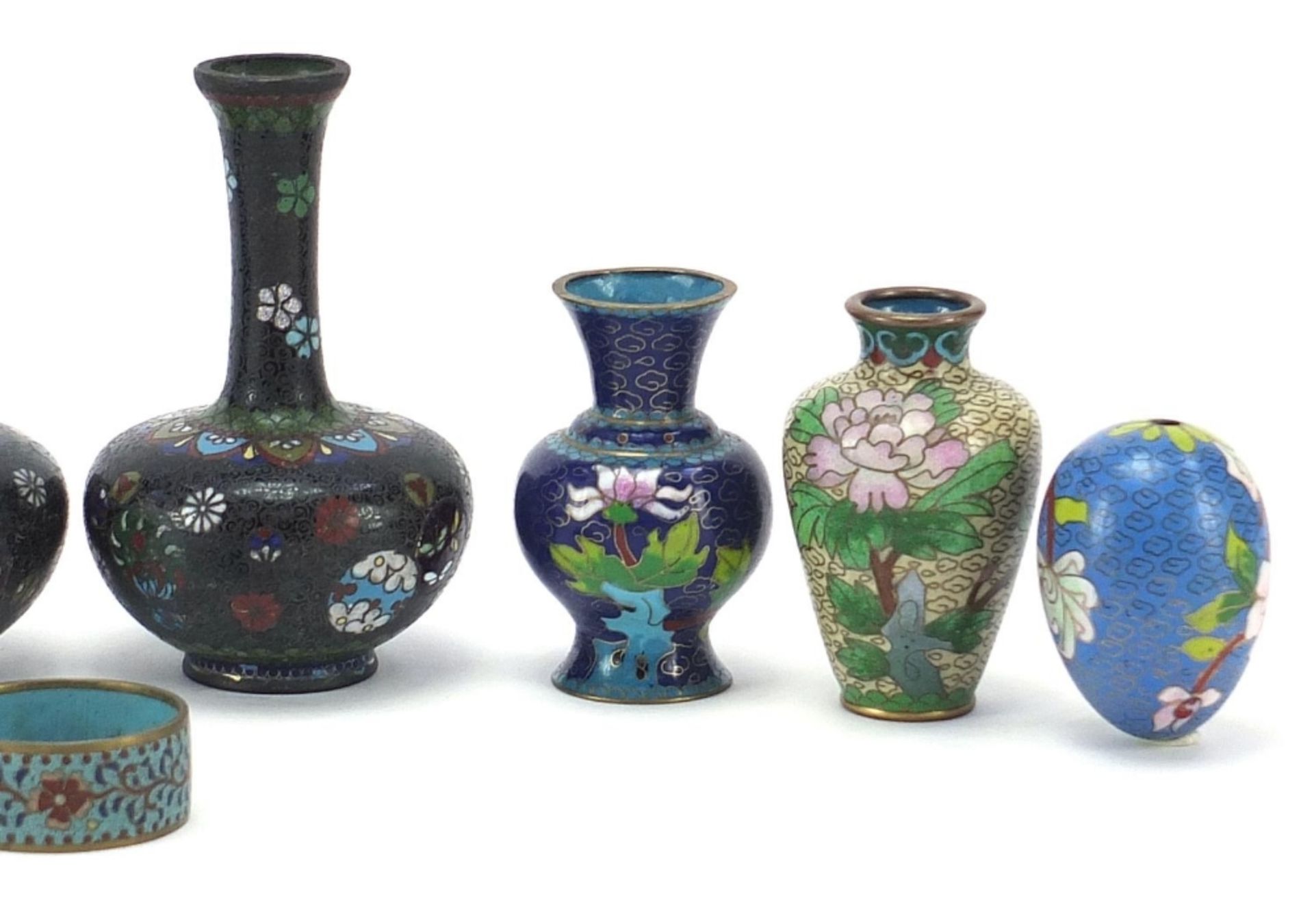 Chinese cloisonne including pair of vases and a jar enamelled with flowers, the largest each 11. - Image 4 of 6