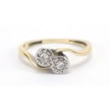 18ct gold and platinum diamond crossover ring, size K, 2.5g : For Further Condition Reports Please