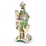 Antique Chelsea style figural scent bottle with bird stopper, 8.5cm high : For Further Condition