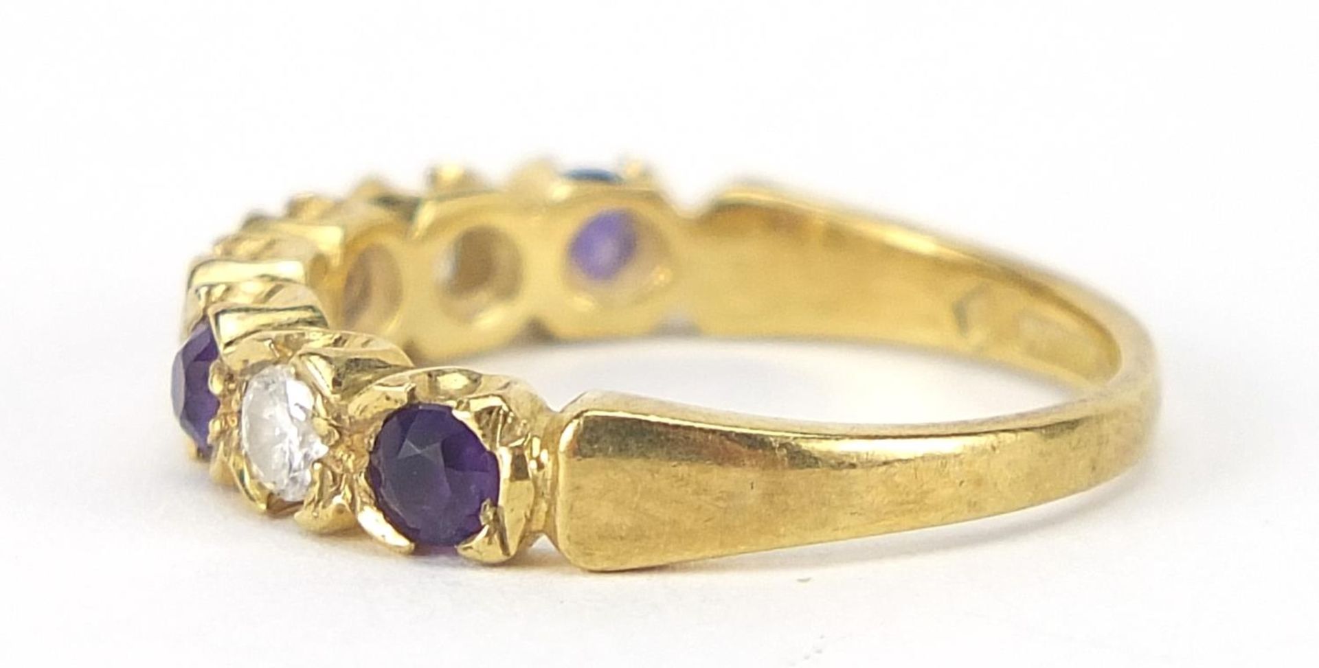 18ct gold diamond and amethyst half eternity ring, the diamonds approximately 2mm in diameter, - Image 2 of 6
