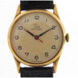 Record, vintage gentlemen's 9ct gold wristwatch with box, 31mm in diameter : For Further Condition