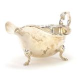 C W Fletcher & Son Ltd, George VI silver sauce boat raised on three hoof feet, Sheffield 1938,