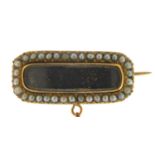 Early 19th century unmarked gold seed pearl mourning brooch, 2.5cm wide, 4.2g : For Further