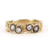 14ct gold diamond half eternity ring, the diamonds approximately 2.2mm in diameter, size O, 4.9g :