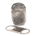 Edwardian silver vesta and sterling silver cigar cutter, the vesta hallmarked Birmingham 1909, the