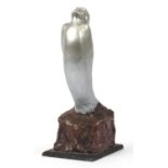 Silver painted carved wood figure of a female, 32.5cm high : For Further Condition Reports Please