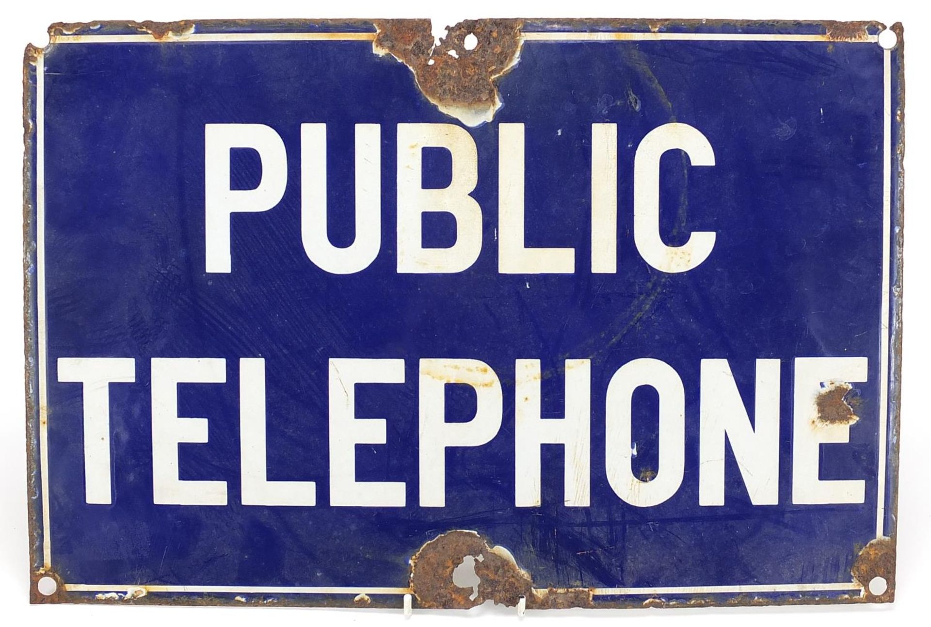 Vintage public telephone enamel advertising sign, 46cm x 31cm : For Further Condition Reports Please