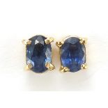 Pair of 9ct gold sapphire stud earrings, 6mm high, 1.6g : For Further Condition Reports Please Visit