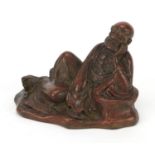 Japanese patinated bronze figure of an immortal, character marks to the base, 8cm wide : For Further