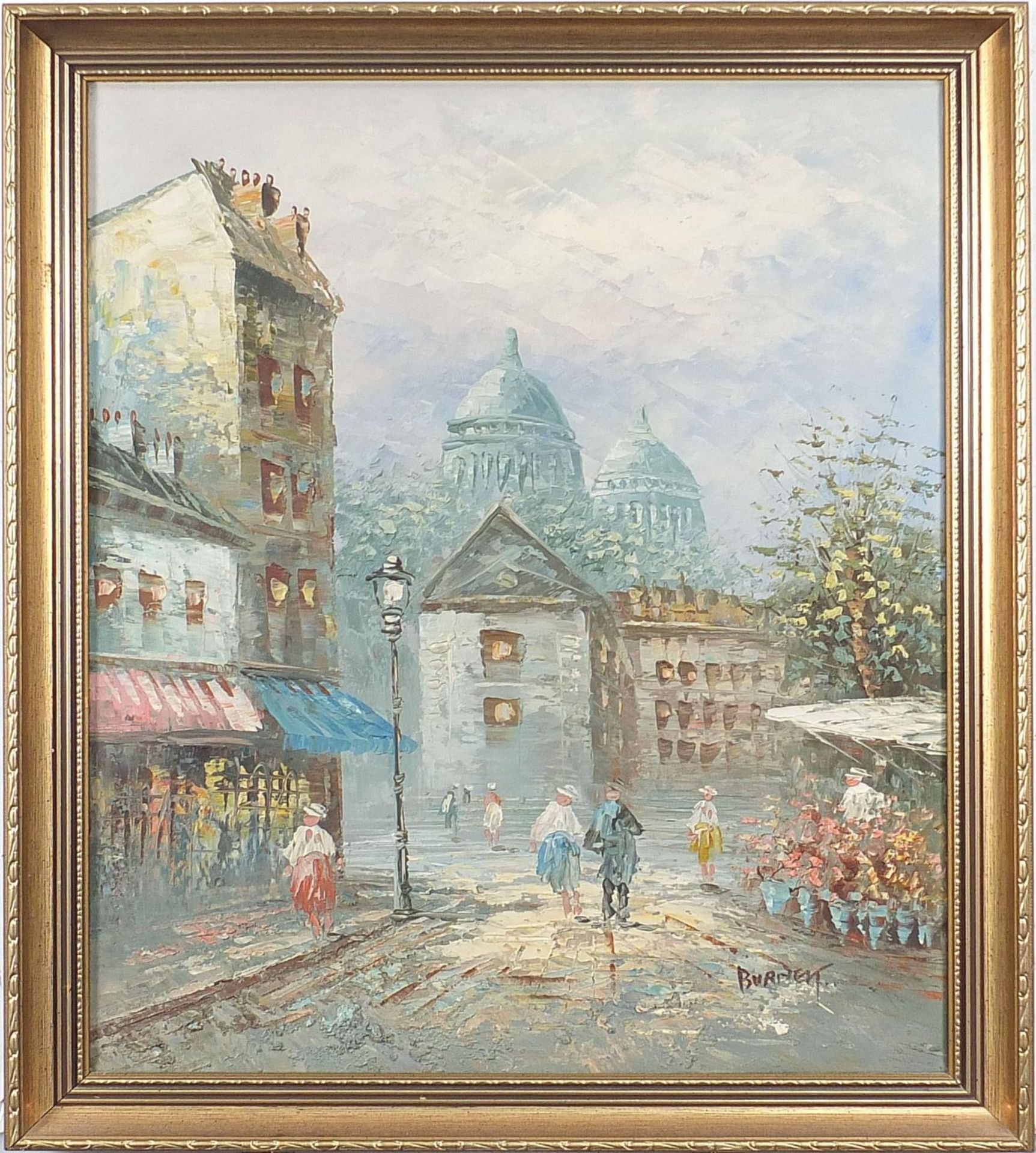 Burnett - Parisian street scenes with figures, pair of Impressionist oil on canvasses, mounted and - Image 7 of 9