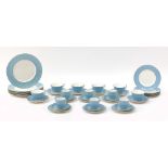 Royal Doulton Old Westbury teaware and dinnerware including trios and dinner plates, the largest