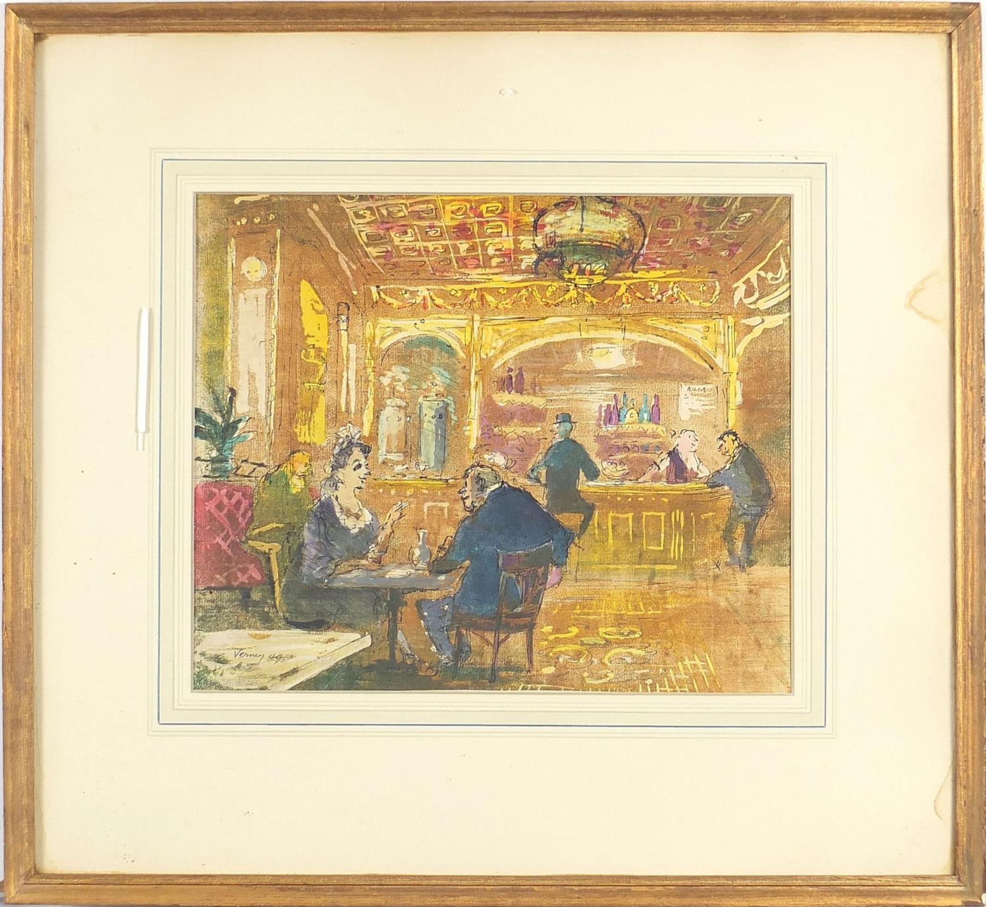 John Verney '49 - Cafe scene, mid 20th century watercolour, Leicester Galleries Artists of Fame - Image 2 of 6