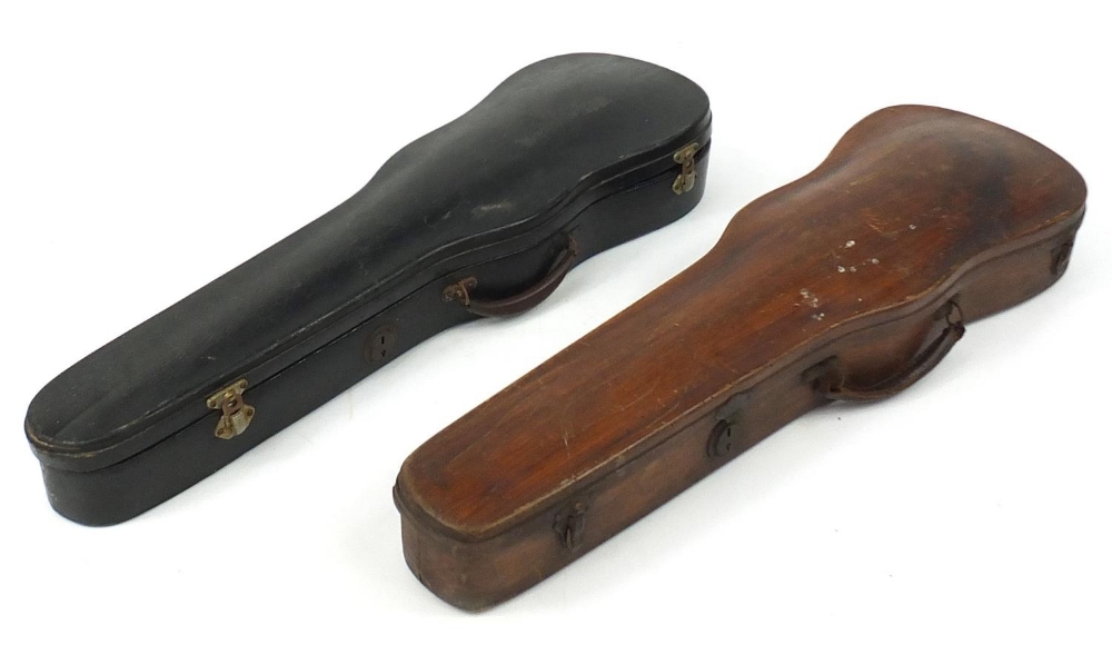 Two antique wooden violin cases, each 79cm wide : For Further Condition Reports Please Visit Our