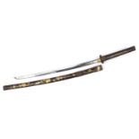 Japanese Samurai sword with lacquered handle and scabbard, 104cm in length : For Further Condition
