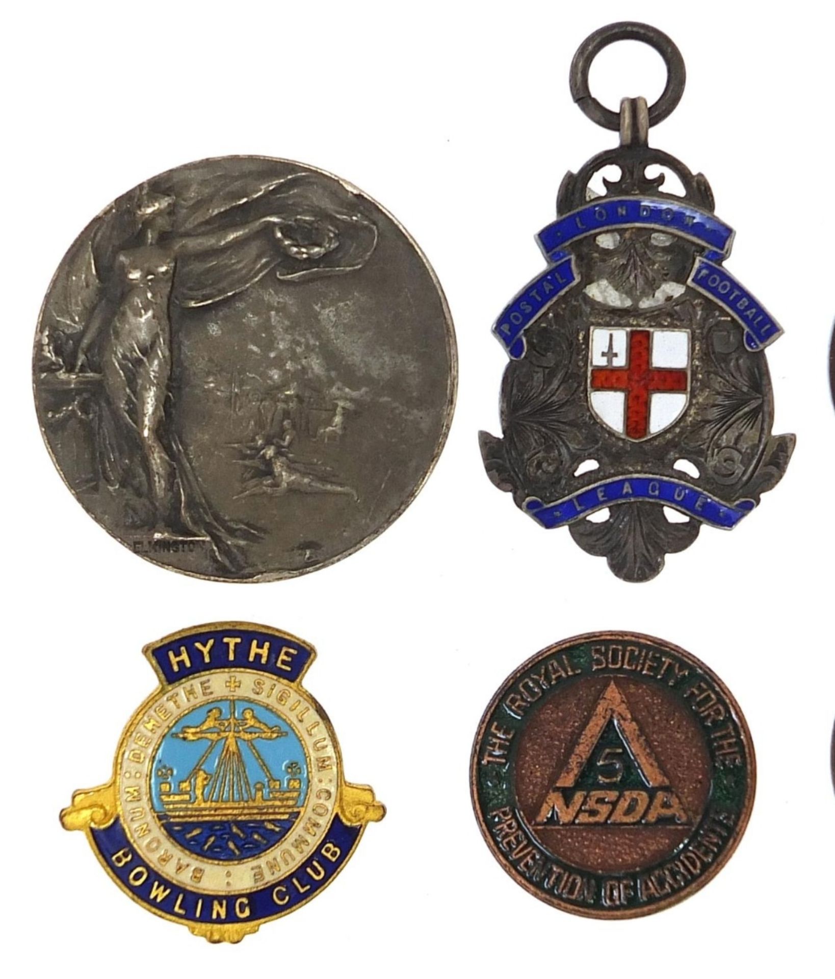 Badges and medallions including an Elkington silver medallion and a silver and enamel London - Bild 2 aus 7