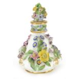 19th century English floral encrusted porcelain scent bottle with stopper, 13.5cm high : For Further