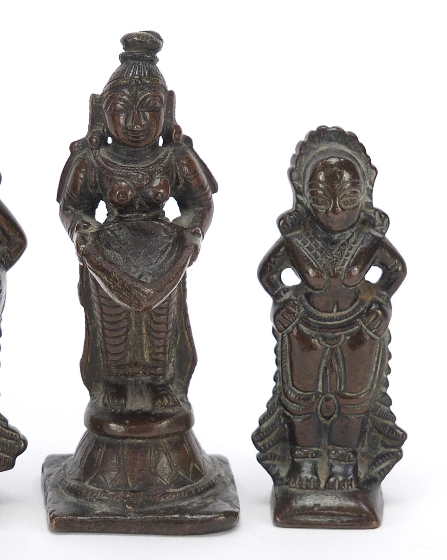 Four Indian patinated bronze votive figures, the largest 10cm high : For Further Condition Reports - Image 3 of 8