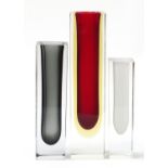 Three Murano Seguso glass vases including a three colour example, the largest 30.5cm high : For