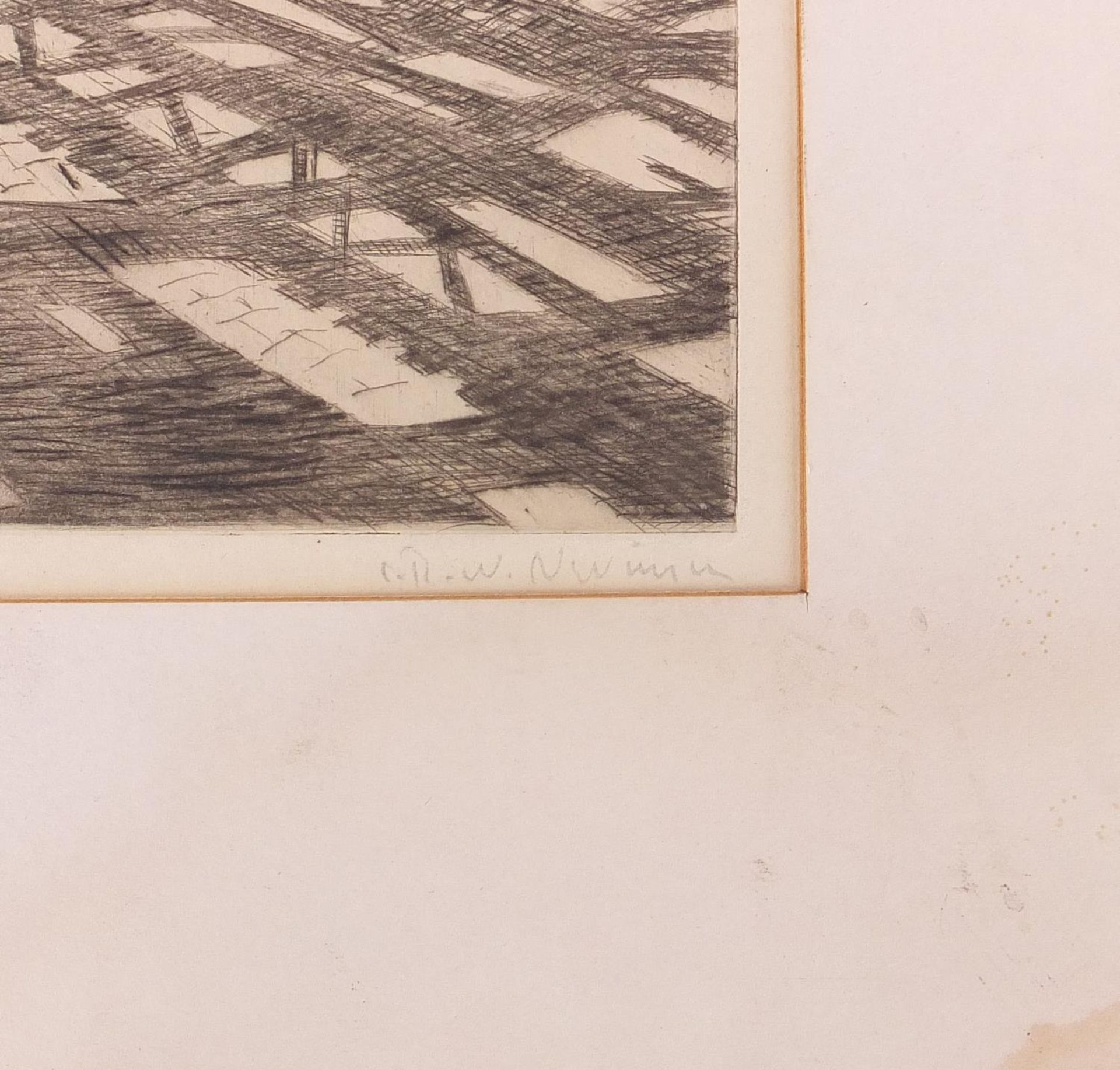 Christopher Richard Wynne Nevinson - Under the elevation, pencil signed etching, Leicester Galleries - Image 3 of 6