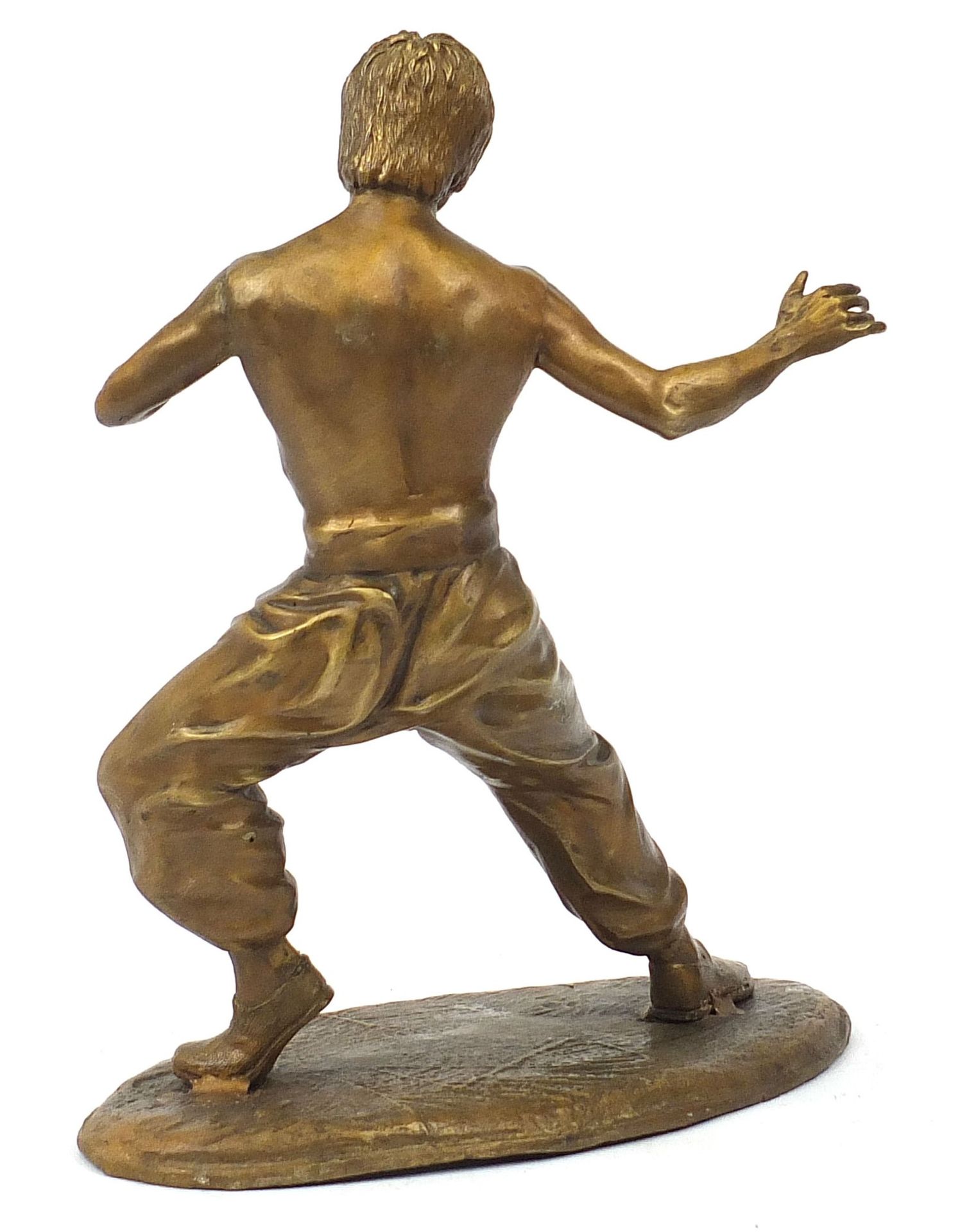 Gilt painted bronze figure of Bruce Lee, 35cm high : For Further Condition Reports Please Visit - Image 2 of 3