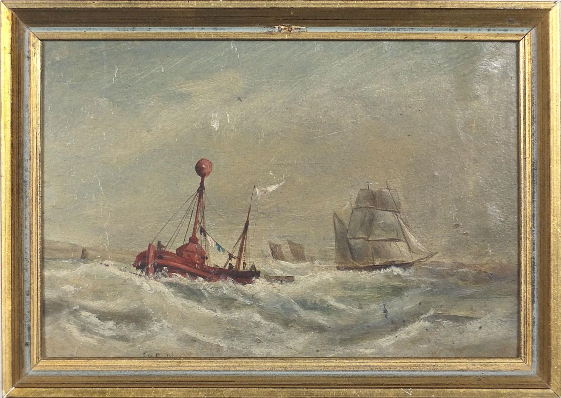 The Nore Lightship, Antique maritime oil on board, indistinctly signed to the lower margin, - Image 2 of 5