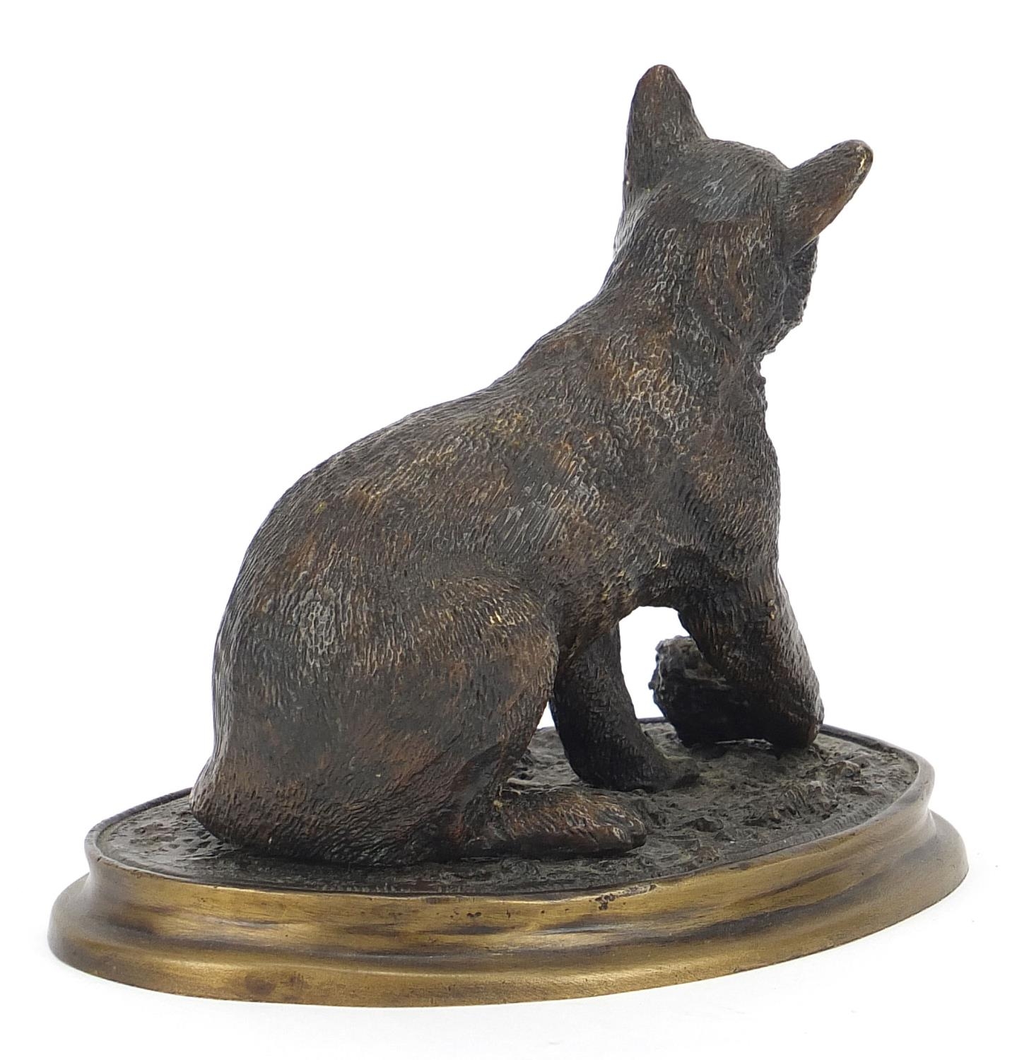 After F Souchal, Patinated bronze study of a kitten playing, 15.5cm wide : For Further Condition - Image 2 of 4