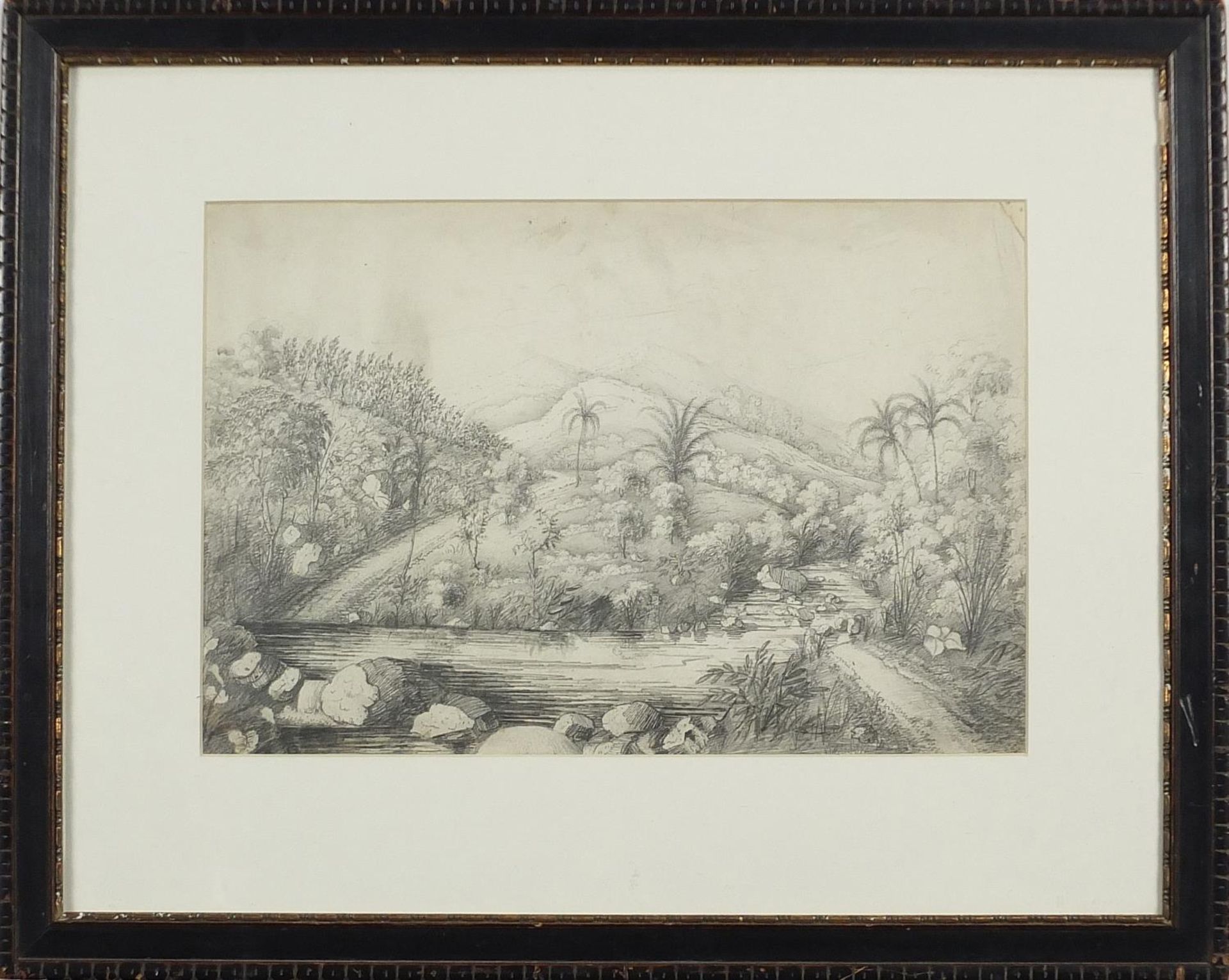 H D'Anglebarmes - View from the garden on Tabery Estate, pencil, details verso, mounted framed and - Bild 2 aus 5