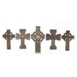 Five silver Celtic cross pendants, the largest 4.8cm high, total 44.2g : For Further Condition