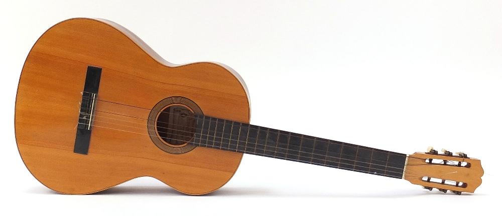 Spanish six string classical guitar by Alhambra, 101cm in length : For Further Condition Reports