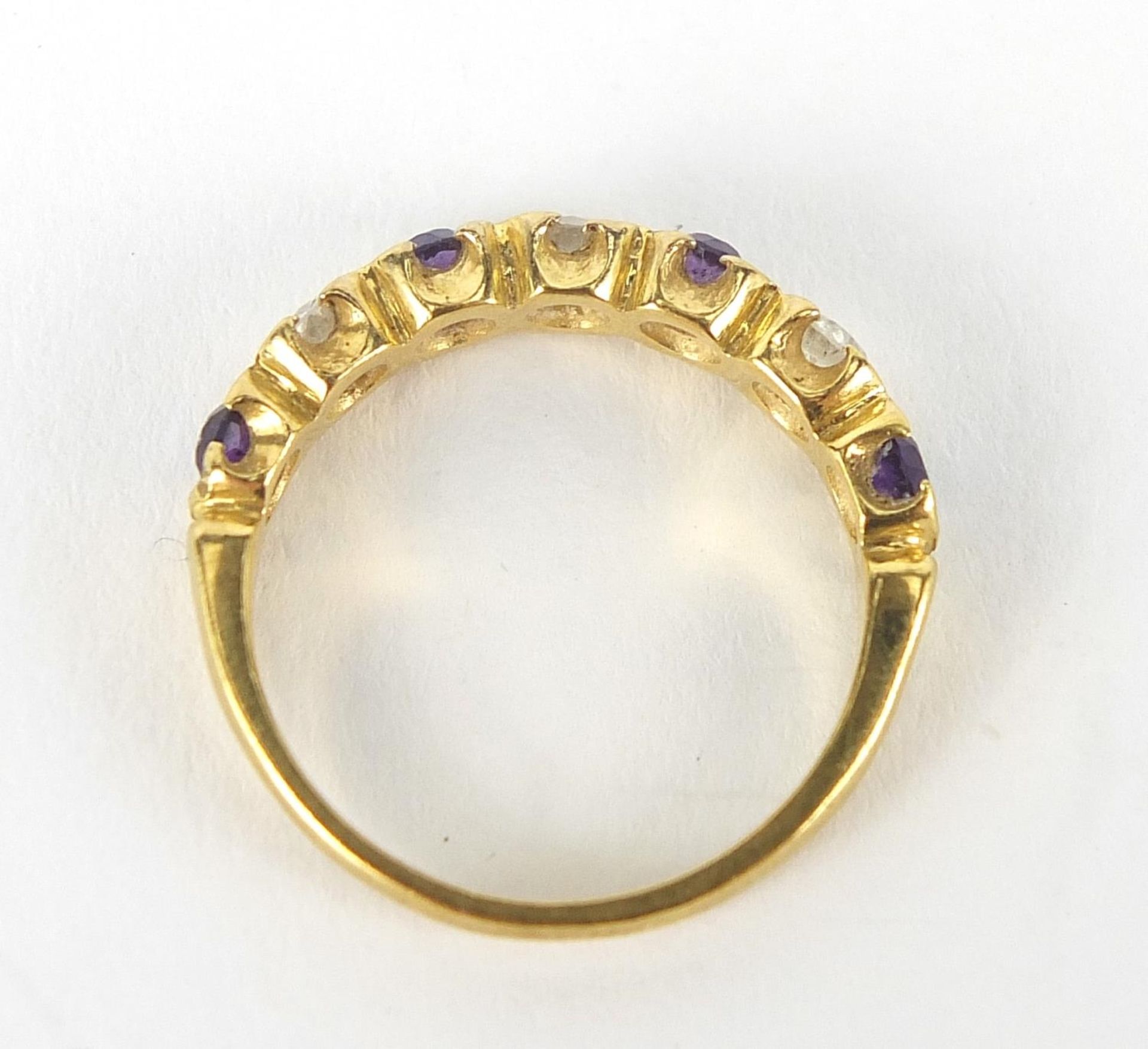 18ct gold diamond and amethyst half eternity ring, the diamonds approximately 2mm in diameter, - Image 6 of 6