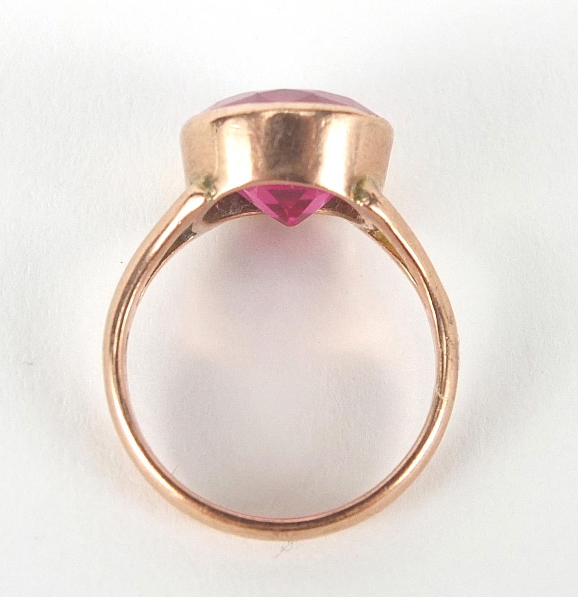 9ct rose gold ruby solitaire ring, the stone approximately 10mm in diameter, size H, 3.6g : For - Image 6 of 6