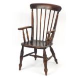 Antique ash and elm stick back armchair, 106cm high : For Further Condition Reports Please Visit Our