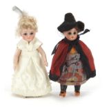 Two miniature bisque headed dolls with jointed limbs, each approximately 9cm high : For Further