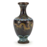 Chinese cloisonne vase enamelled with dragons chasing a flaming pearl amongst clouds, four figure