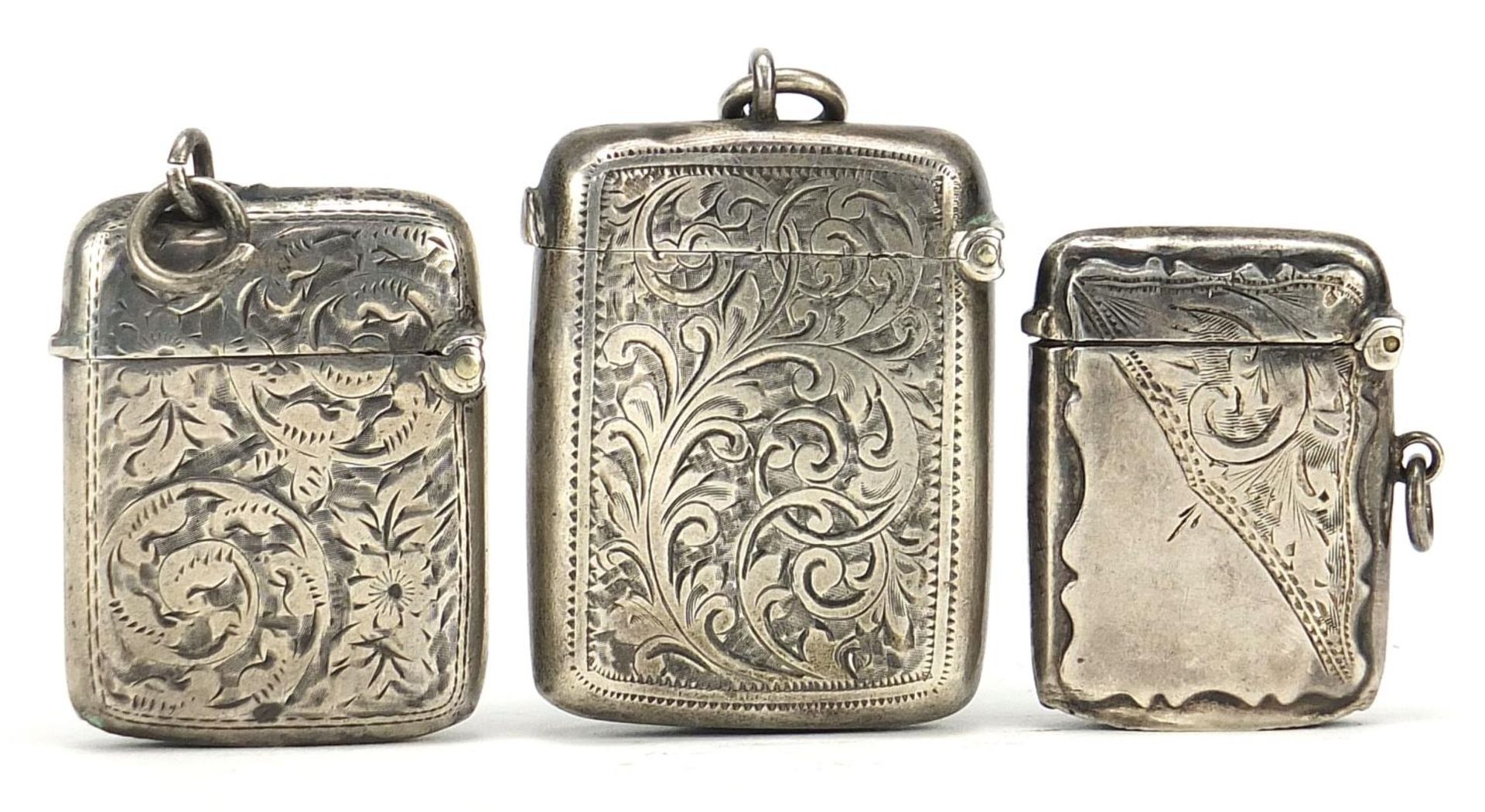 Three Victorian and later silver vestas with engraved decoration, Chester 1899, Birmingham 1898 - Image 8 of 14