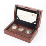 Elizabeth II 2016 sovereign three coin gold proof coin set by The Royal Mint with fitted case, box