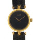 Gucci, ladies gold plated and enamel quartz wristwatch, 21mm in diameter : For Further Condition