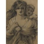 Portrait of a mother and child, Pre-Raphaelite school charcoal on paper, mounted, 31.5cm x 22.5cm