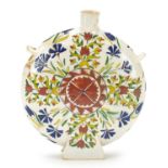 Turkish Kutahya pottery water flask hand painted with flowers, 22cm high : For Further Condition